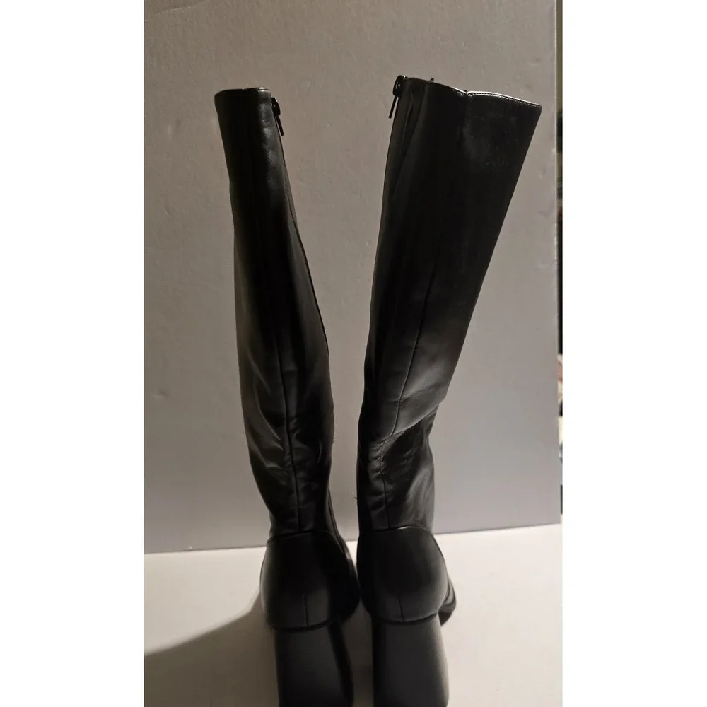 Pretty Little Thing Black Square Toe Knee High Block Heel Boots Womens Size 7